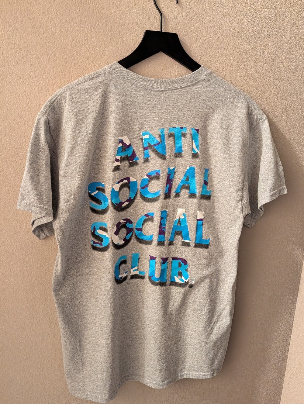 Anti Social Social Club Hidden Message 8.0 Gray Tee with Blue Camo Logo